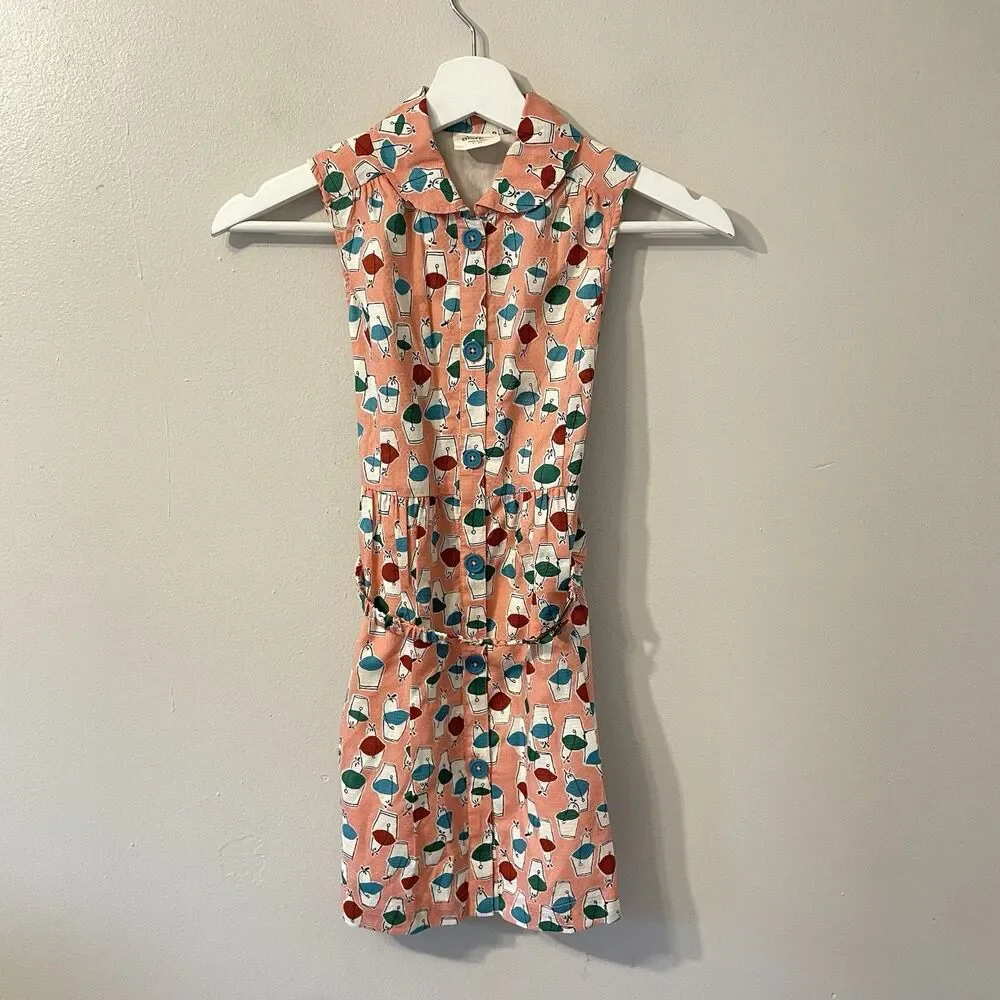 Mini Boden Summer Dress Pail Beach Summer Belt Sz 7-8 Lined
